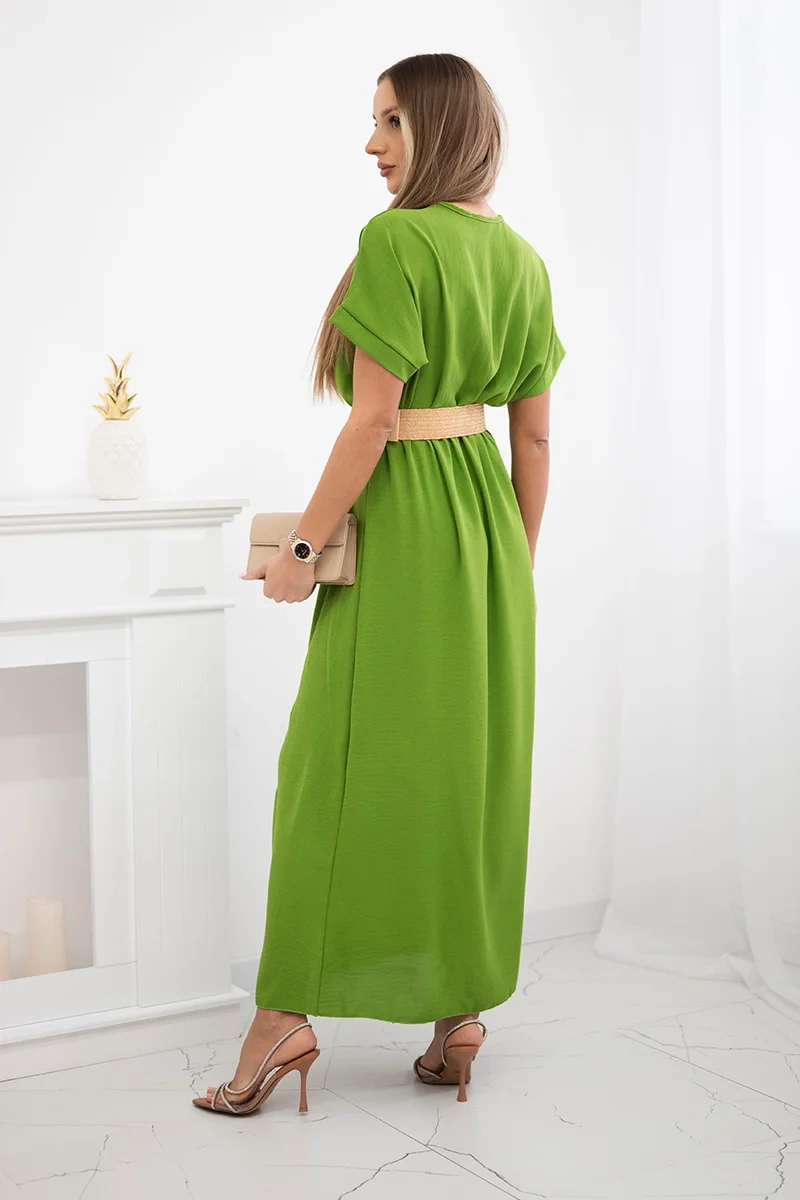 Kesi Włoski Long dress with a decorative belt olive