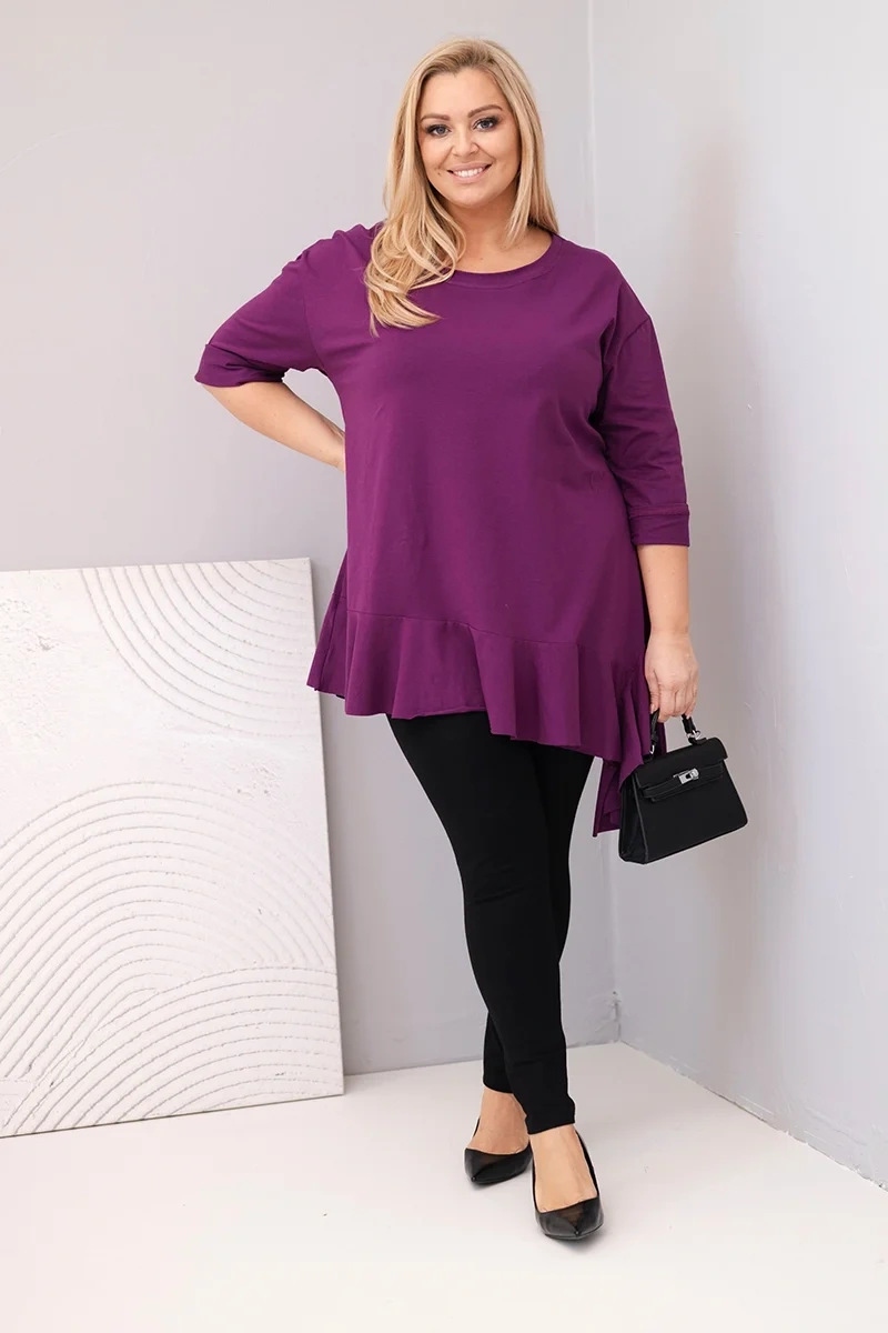 Kesi Włoski Dámska blúzka Plus Size s bavlnou, volánom a podhnutým rukávom tmavozelená