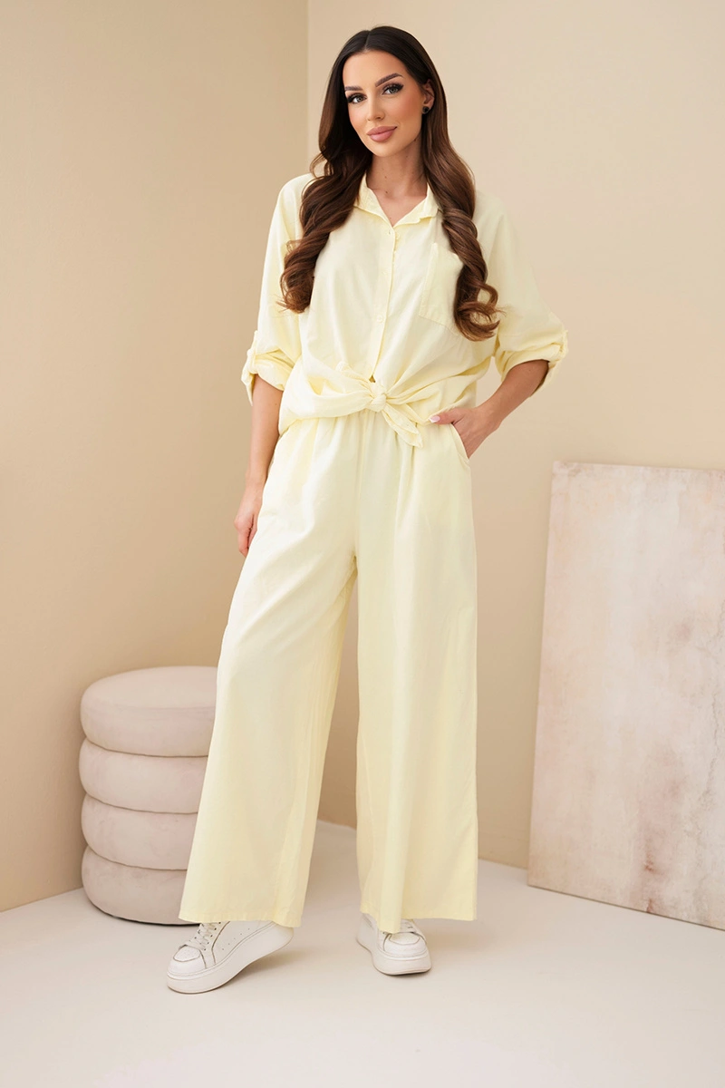 Дамски памучен комплект Kesi Włoski с жълти панталони и риза