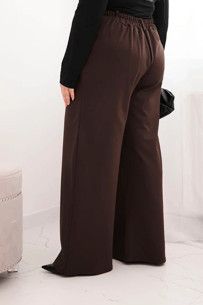 Kesi Włoski Plus Size women's pants with wide legs and elastic waistband brown