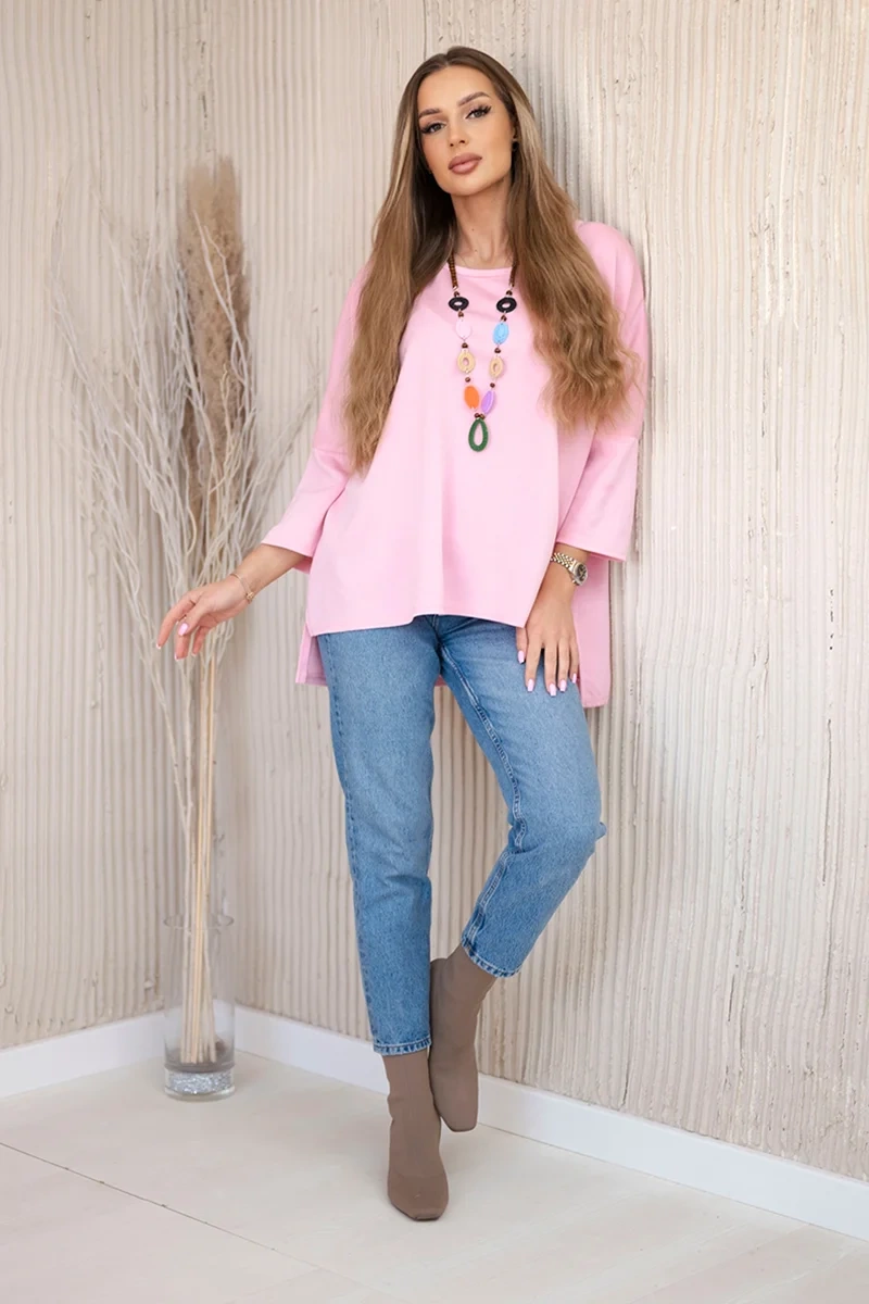 Kesi Włoski Oversize blouse with necklace buttery fabric light pink