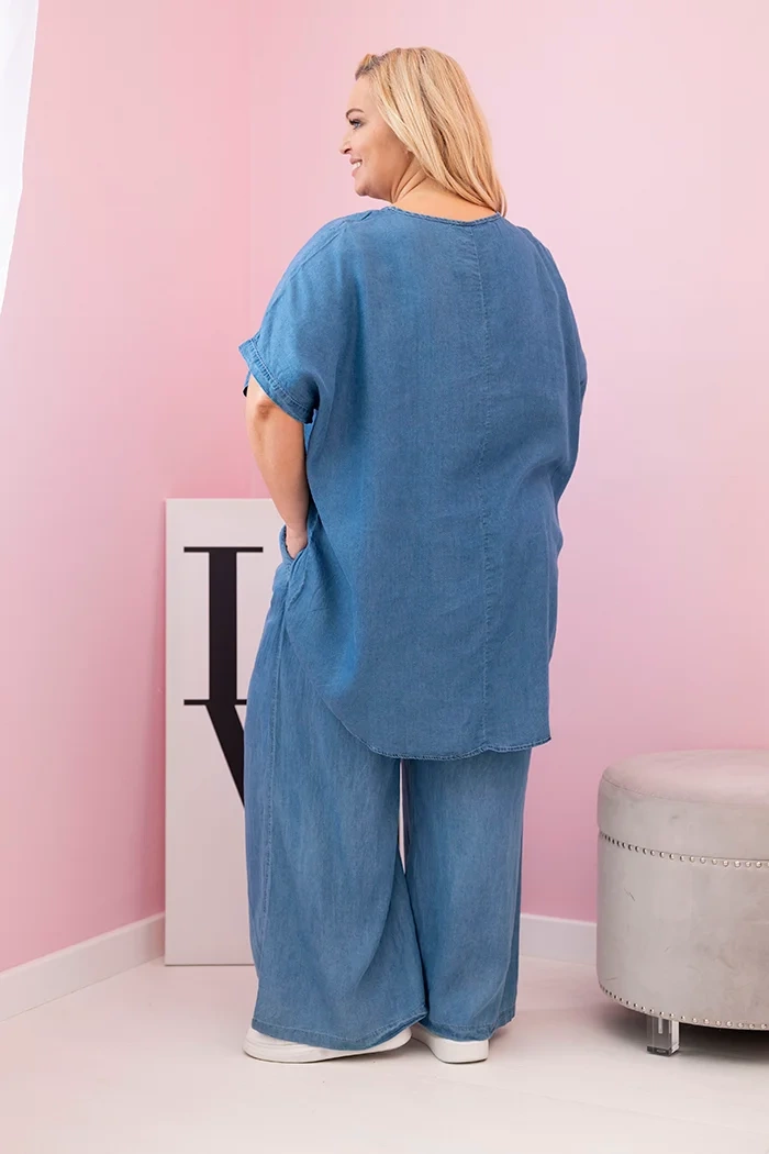 Kesi Włoski Plus Size women's set made of Tencel blouse and tie-waist pants denim