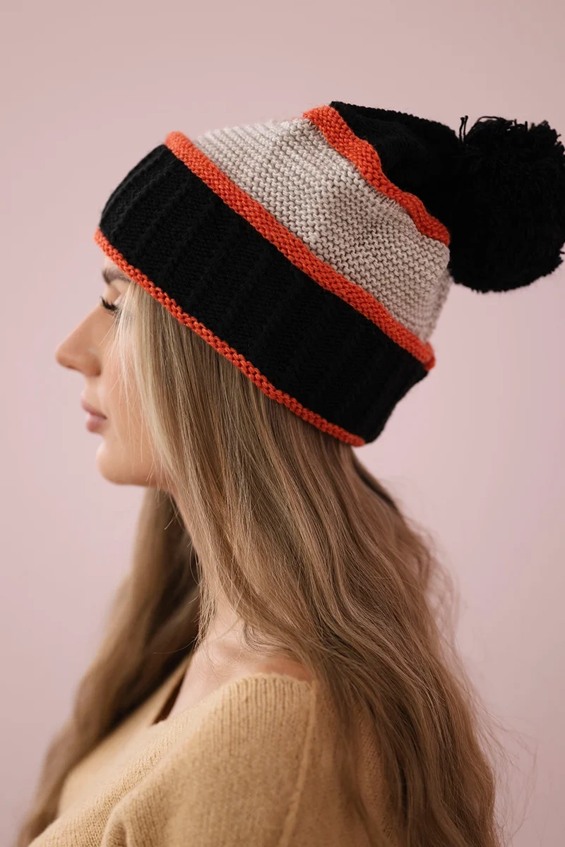 Kinga K297 Women&#039;s Cap Black + Dark Pink + Beige