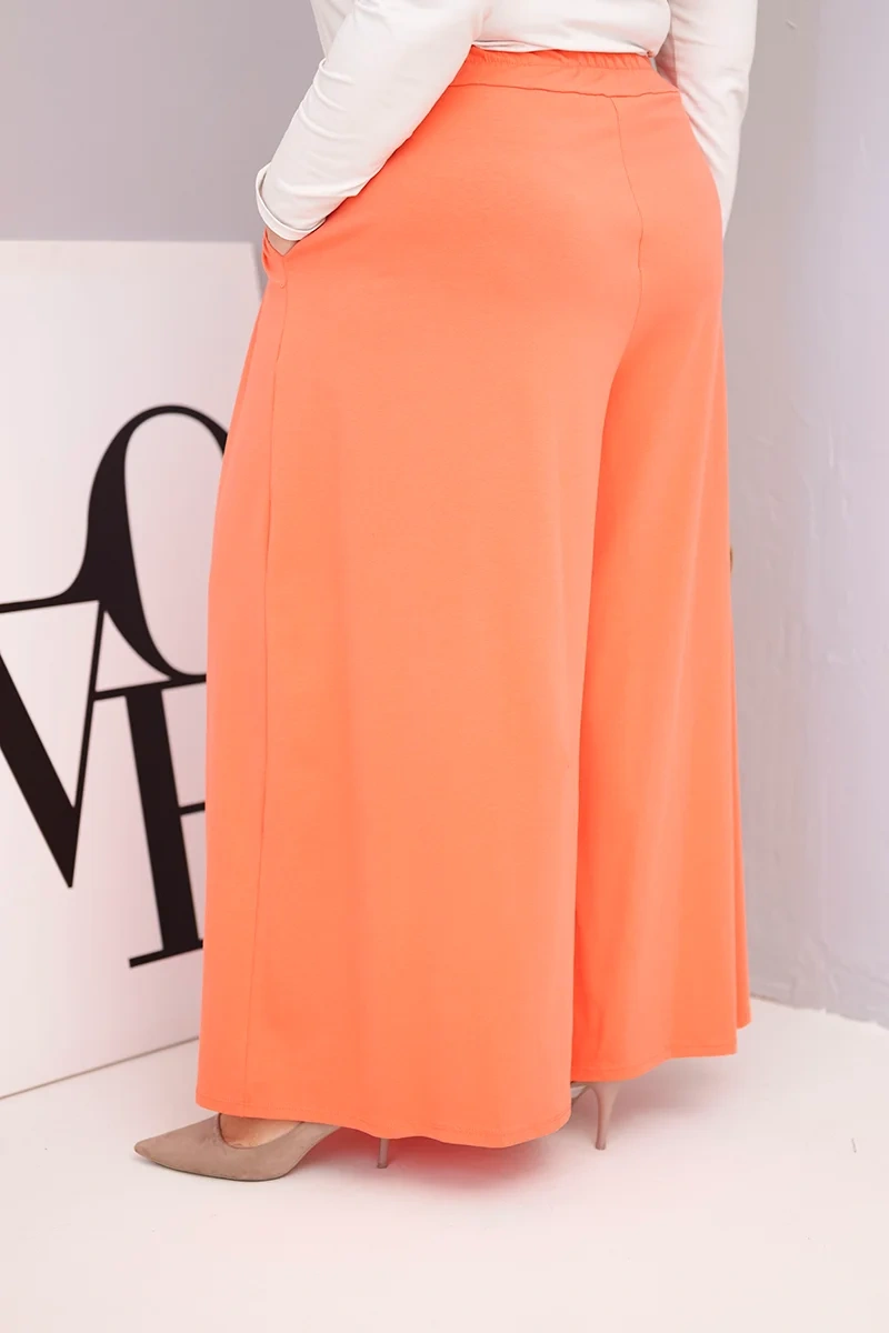 Kesi Włoski Dámske bavlnené nohavice Plus Size so širokým strihom a voľným strihom marhuľové