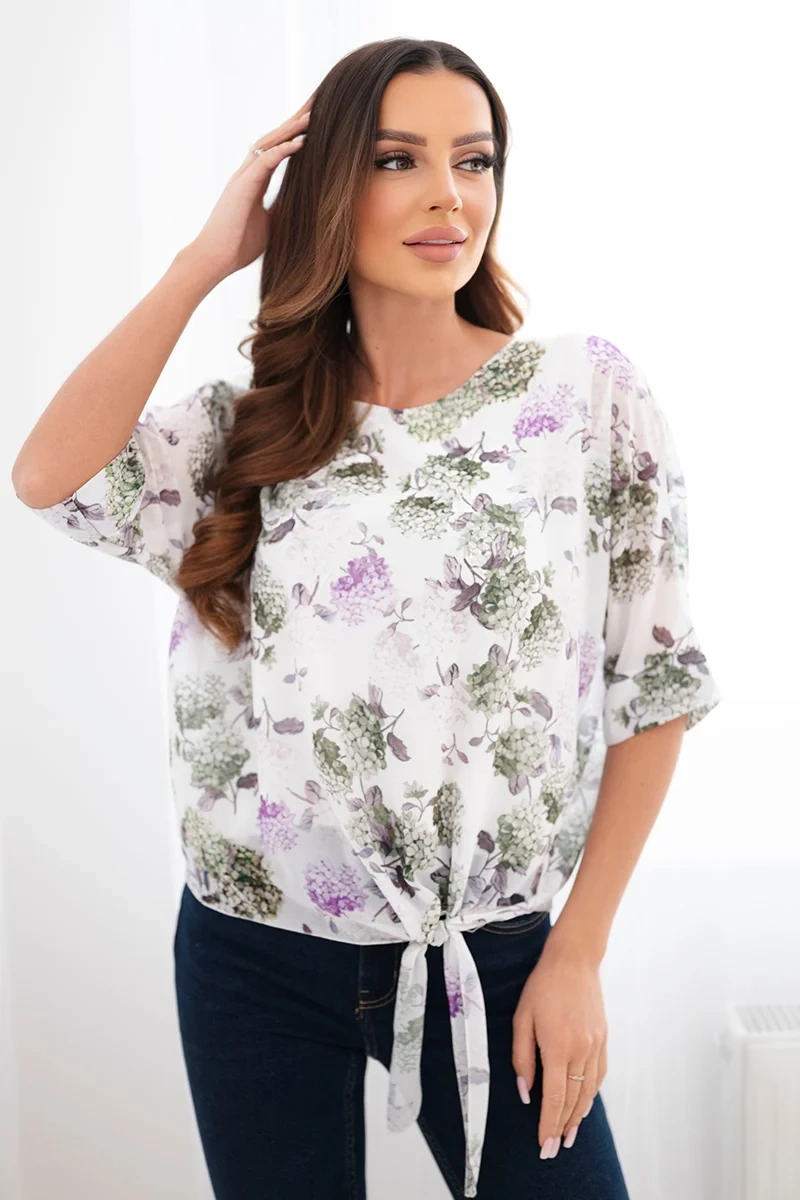 Дамска блуза с флорален принт и вратовръзка Kesi Włoski