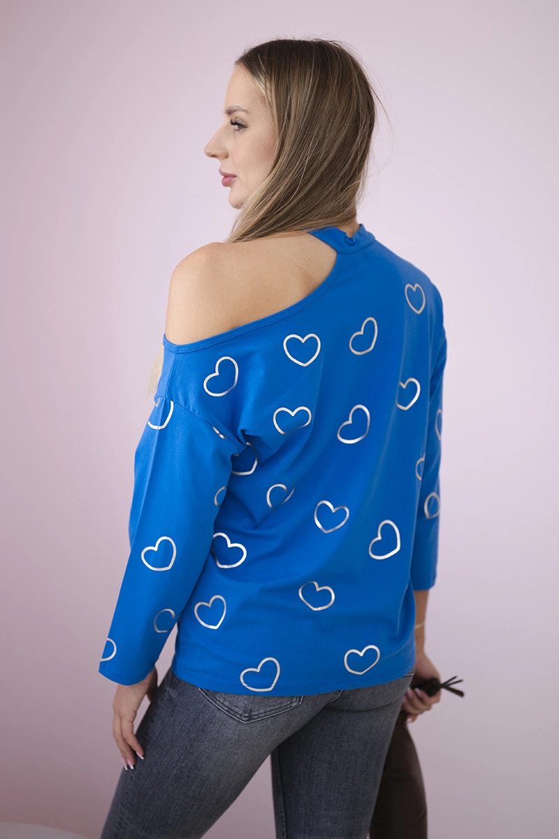 Blouse with heart print purple-blue