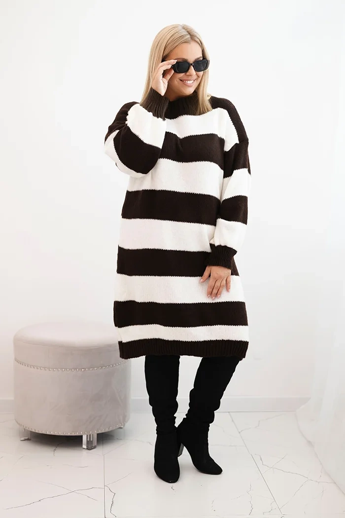Kesi Włoski Plus Size striped women's sweater dress brown