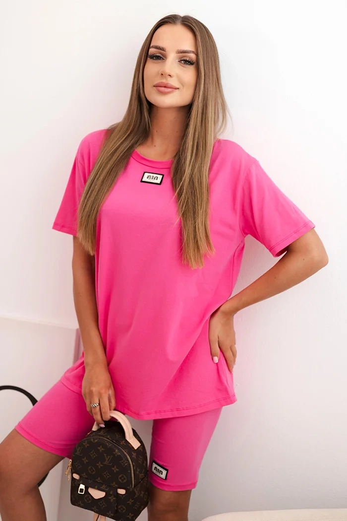 Kesi Włoski Women&#039;s cotton set with short sleeves and shorts pink