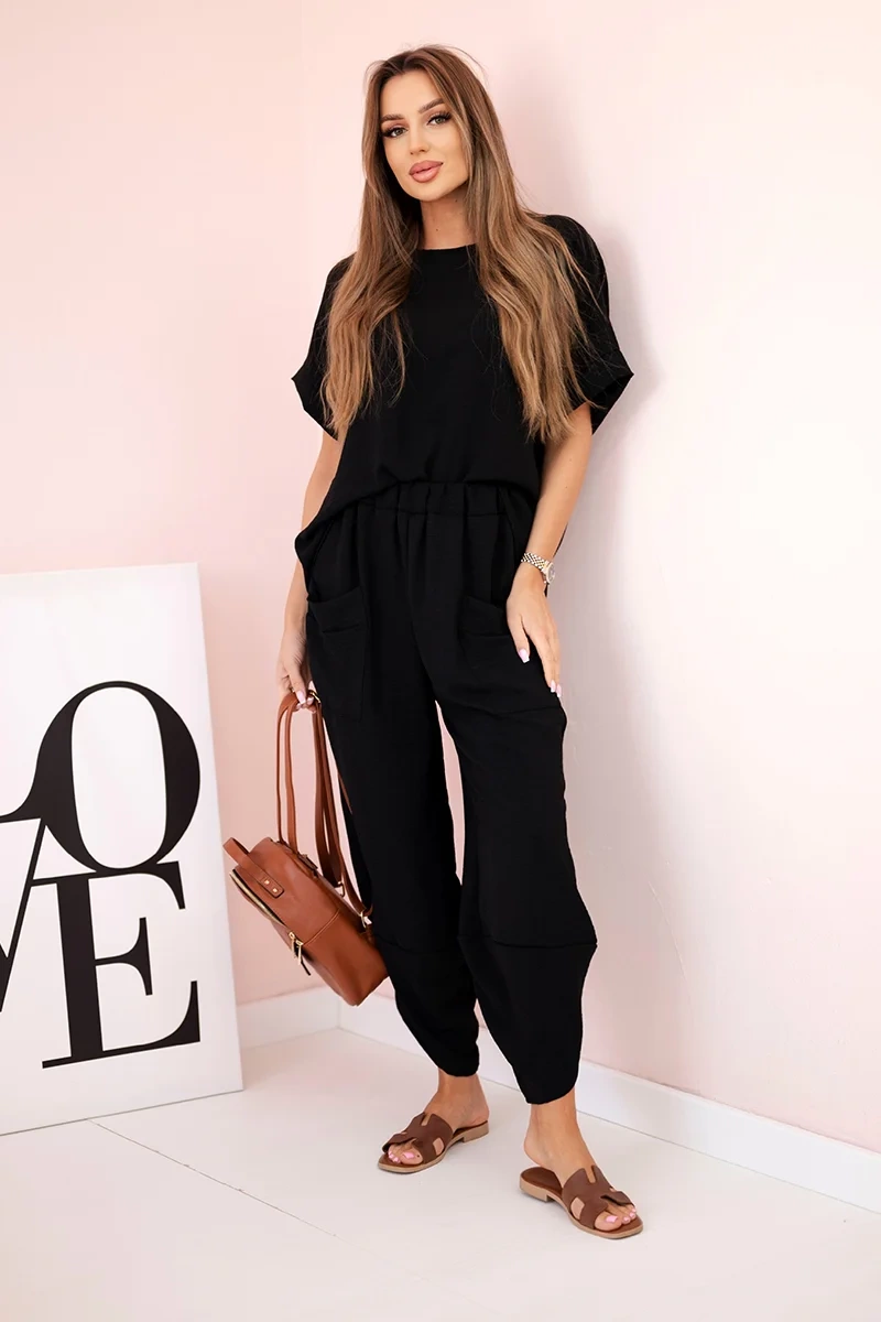 Kesi Włoski Viscose blouse   pants set black