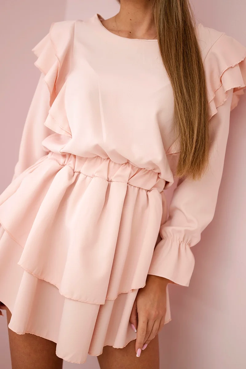 Dress with vertical ruffles light powder pink