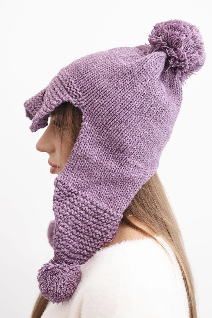 Kesi Women's winter cap with wool, visor, and pom-poms K475 purple