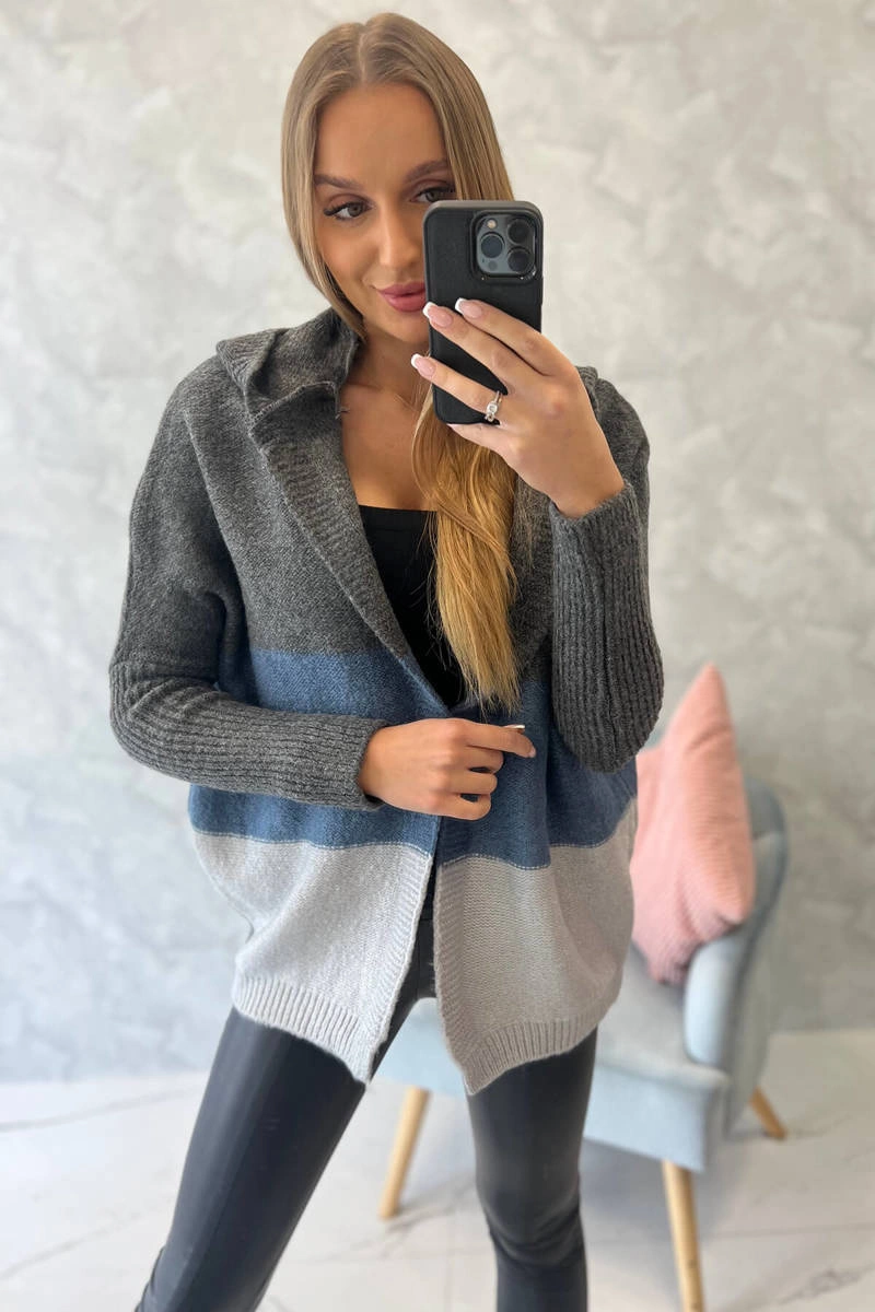 Tri-color hooded sweater graphite+jeans+gray