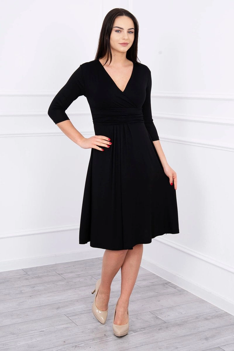 Dress with underbust neckline, 3/4 sleeves black