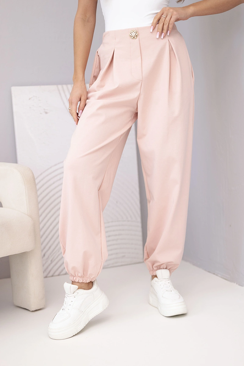 Дамски панталон с висока талия и декоративно копче