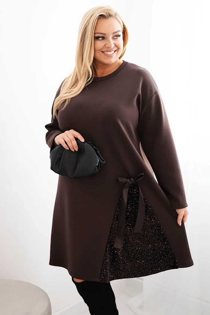 Kesi Włoski Dámská sukýnka Plus Size s ozdobným vsadkou s flitry hnědá