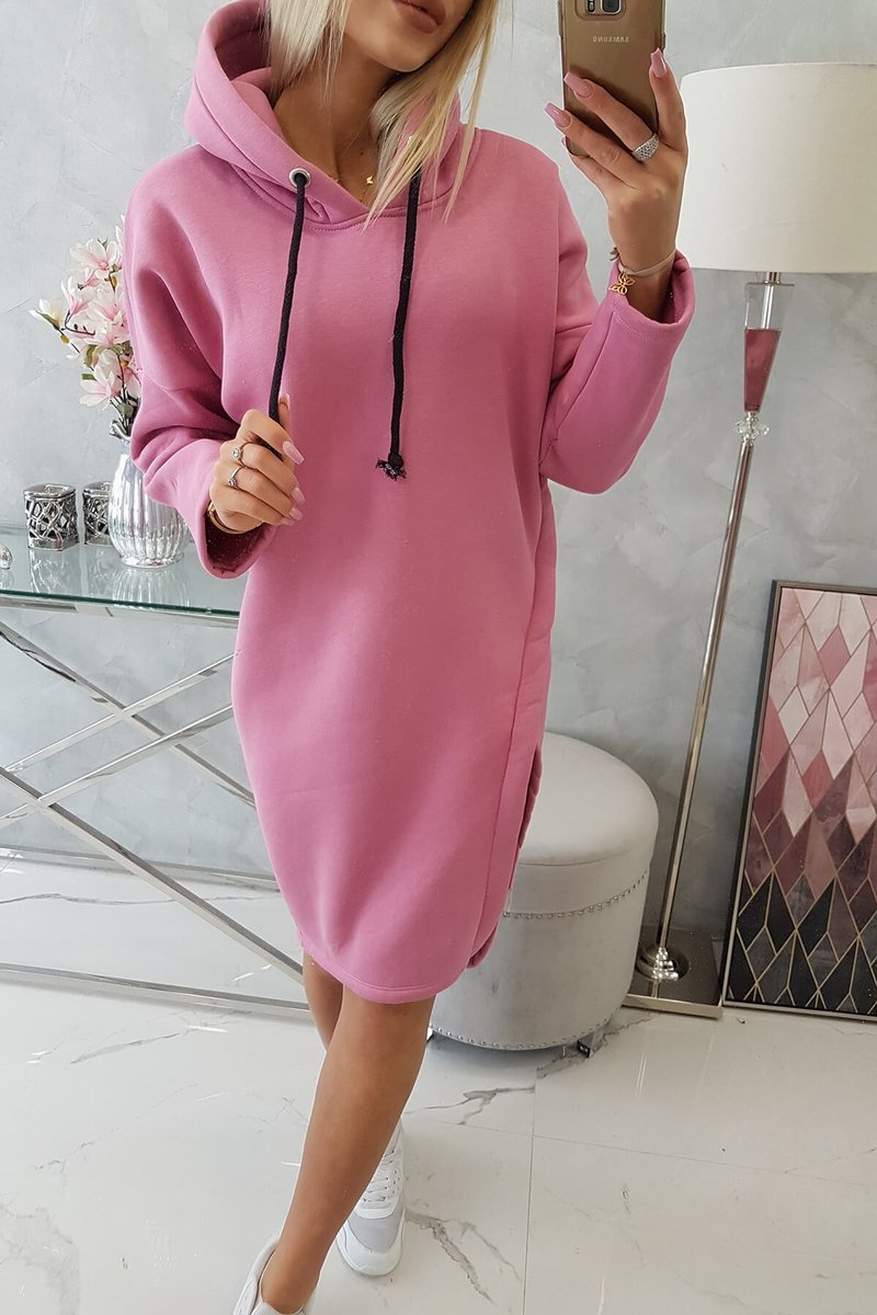 Dress With A Hood And A Slit On The Side Pink