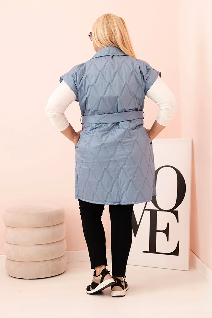 Kesi Włoski Women's Plus Size quilted vest with a belt and collar denim