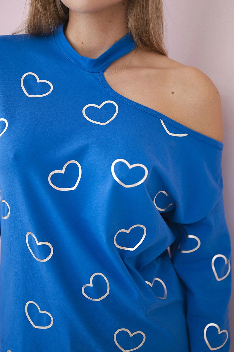 Blouse with heart print purple-blue