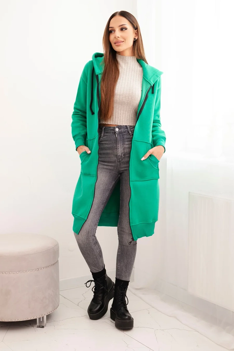 Long insulated hoodie in green