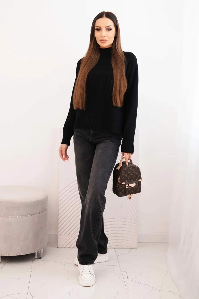 Kesi Włoski Women's loose-fitting viscose sweater with a mock turtleneck black