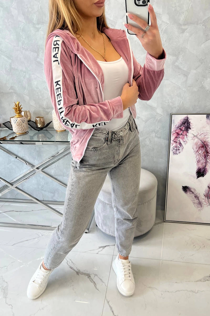 Kesi Velor sweatshirt with a hood powdered pink