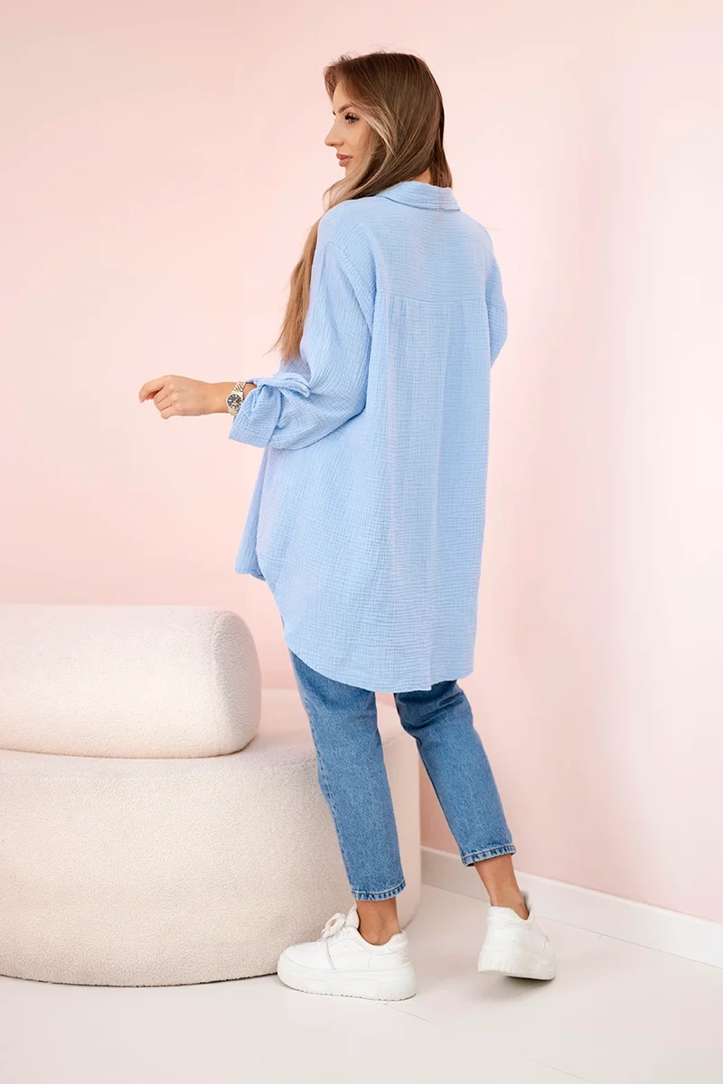 Kesi Włoski Bavlnená mušelínová košeľa oversize modrý