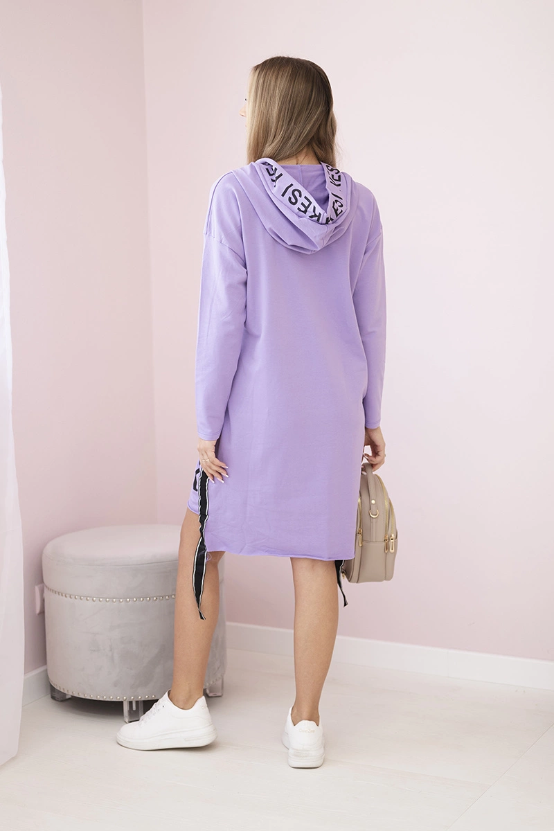 Hooded dress with purple print