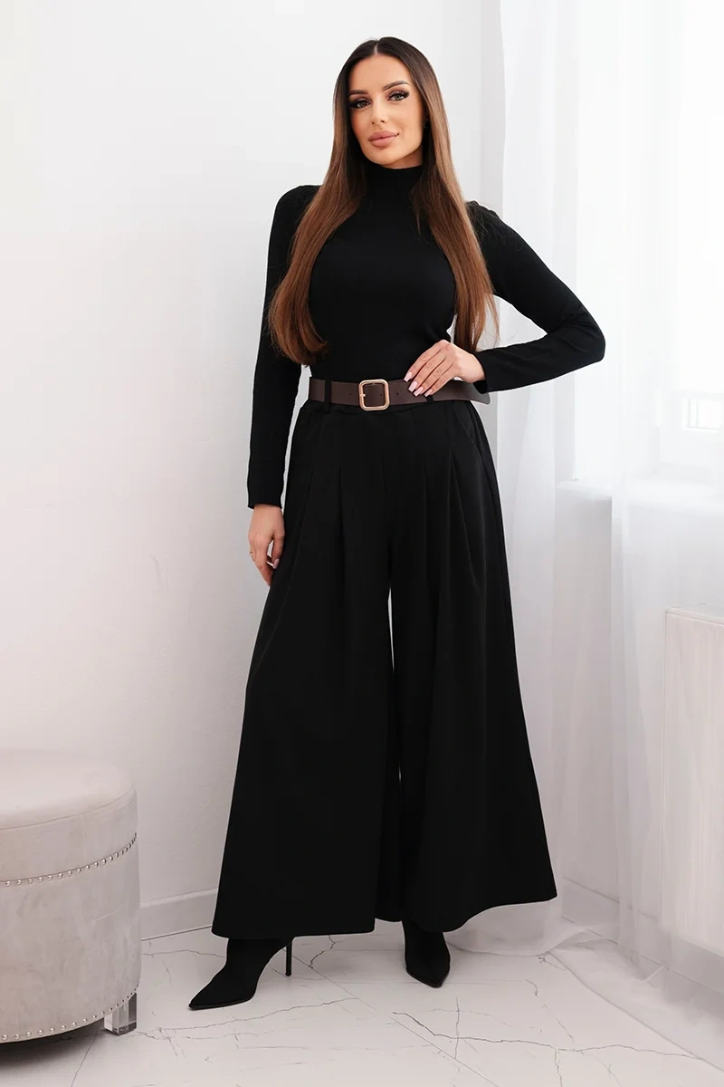 Дамски широки панталони с колан