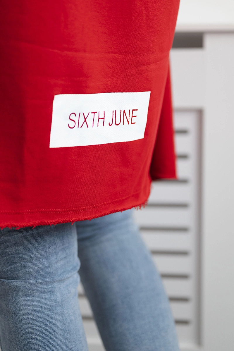 Coat with red subtitles