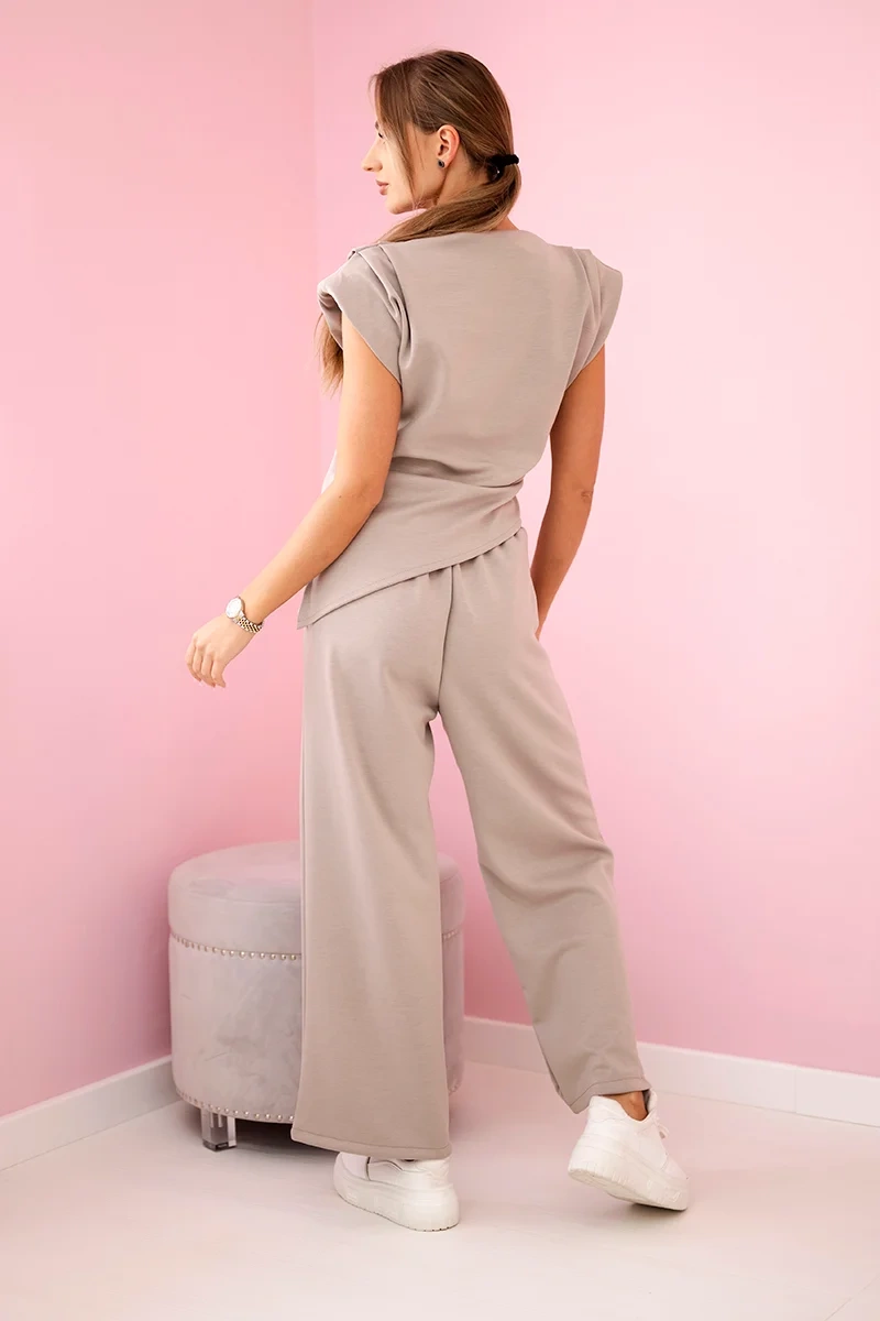 Kesi Włoski Set asymmetrical blouse + pants dark beige