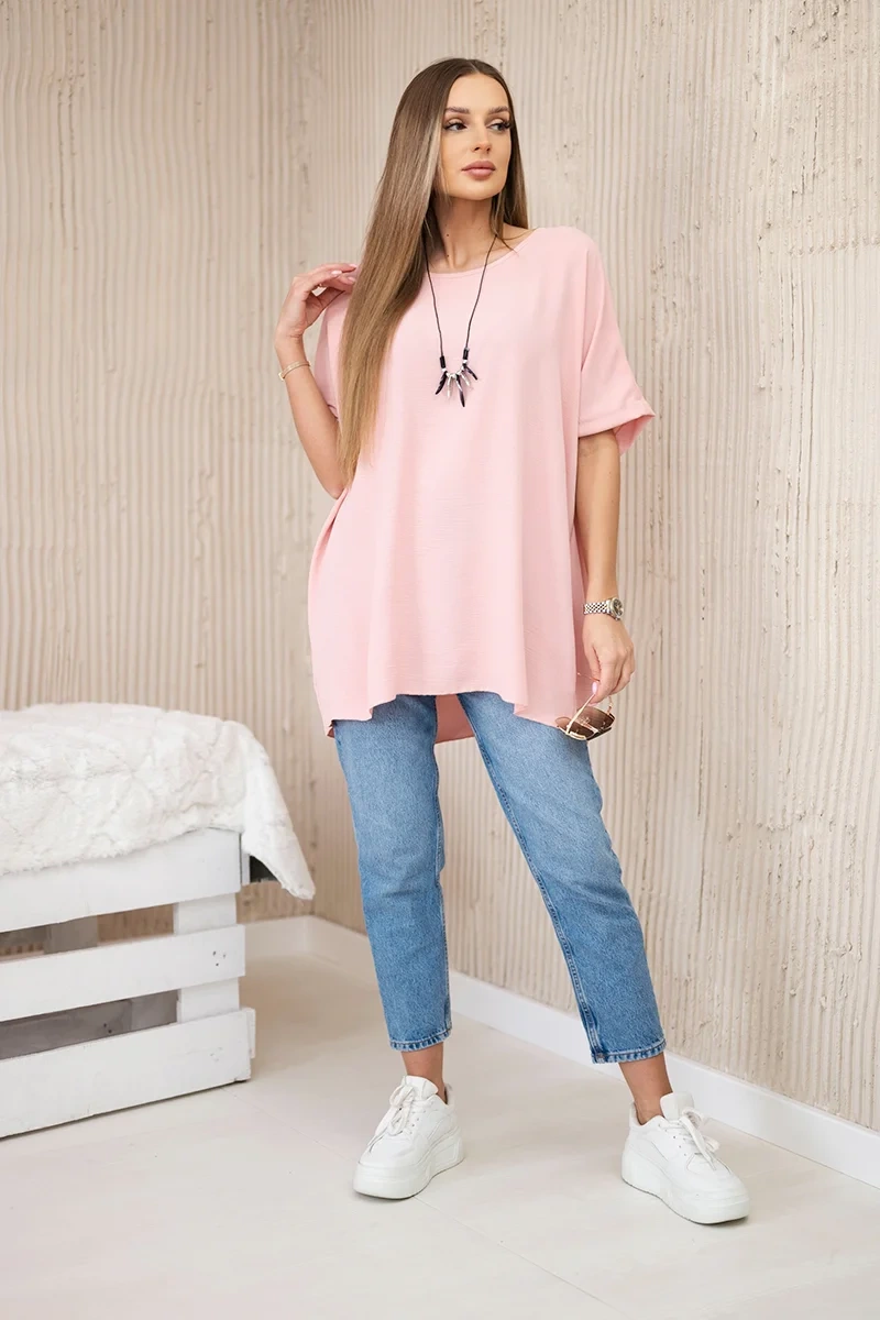 Oversized blouse with pendant powder pink