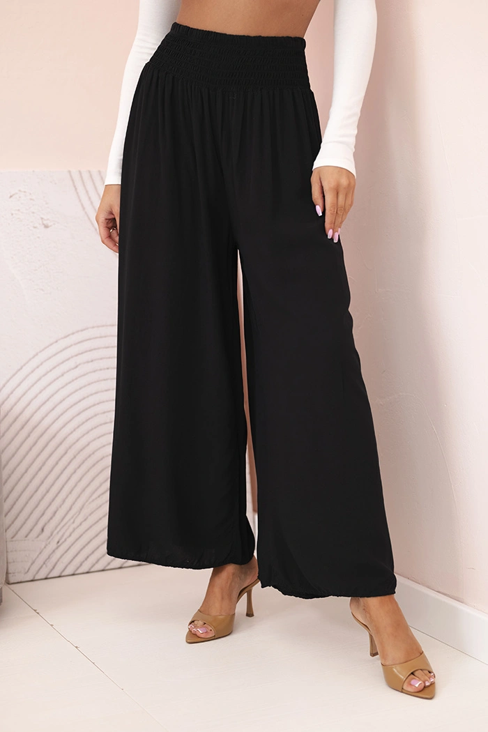 Kesi Włoski Women's viscose trousers with elastic waistband black