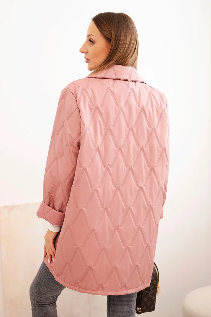 Kesi Włoski Plus Size women's quilted jacket with collar and button dark pink