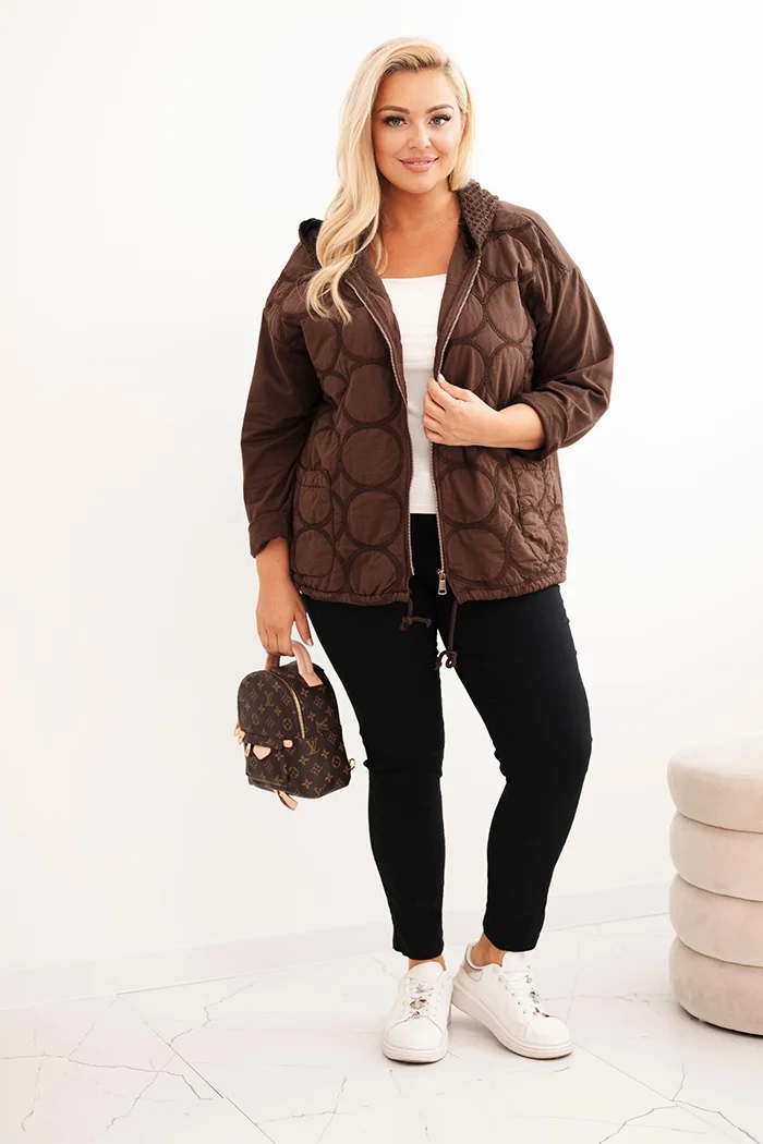 Kesi Włoski Women's Plus Size cotton zip-up hoodie brown