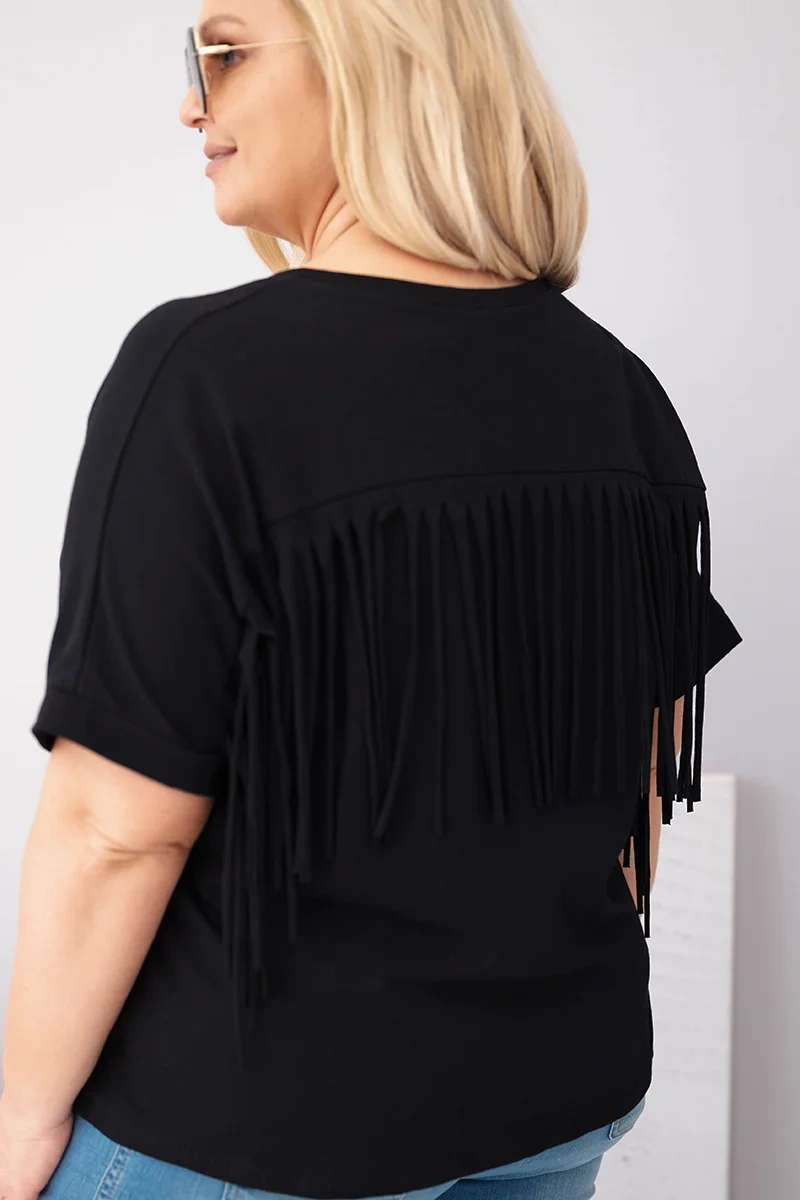 Dámská oversize halenka s V-výstřihem a třásněmi