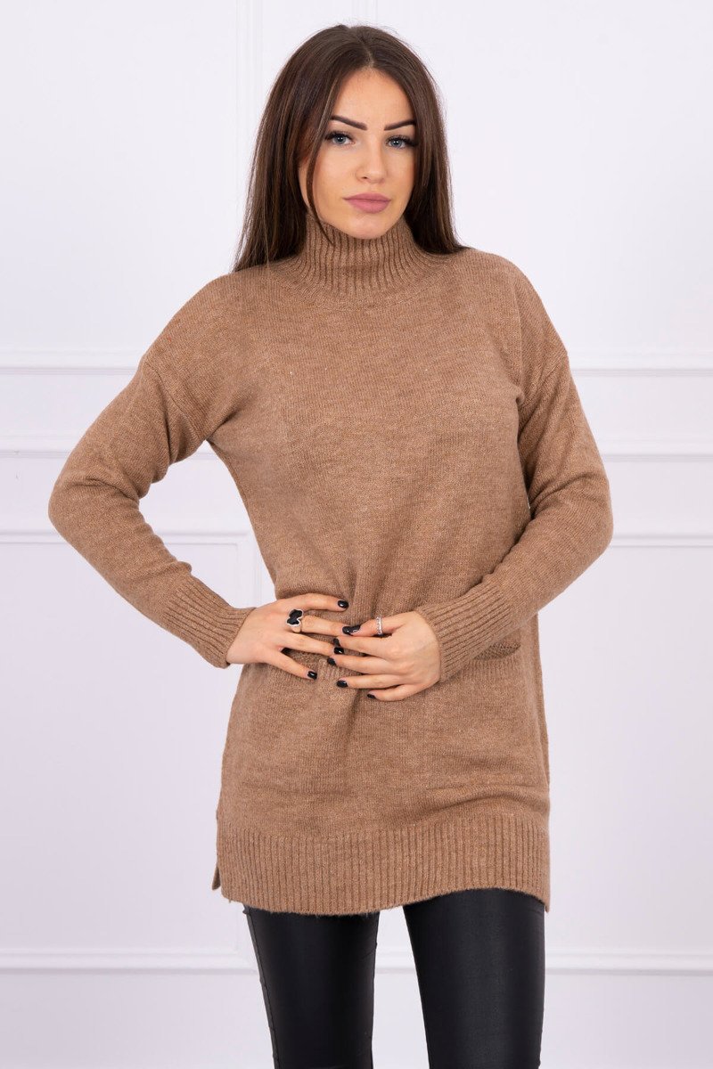 Sweater With Stand-up Collar Camel