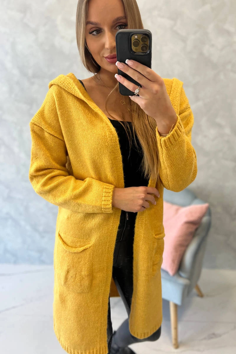 Plain sweater with hood and mustard pockets