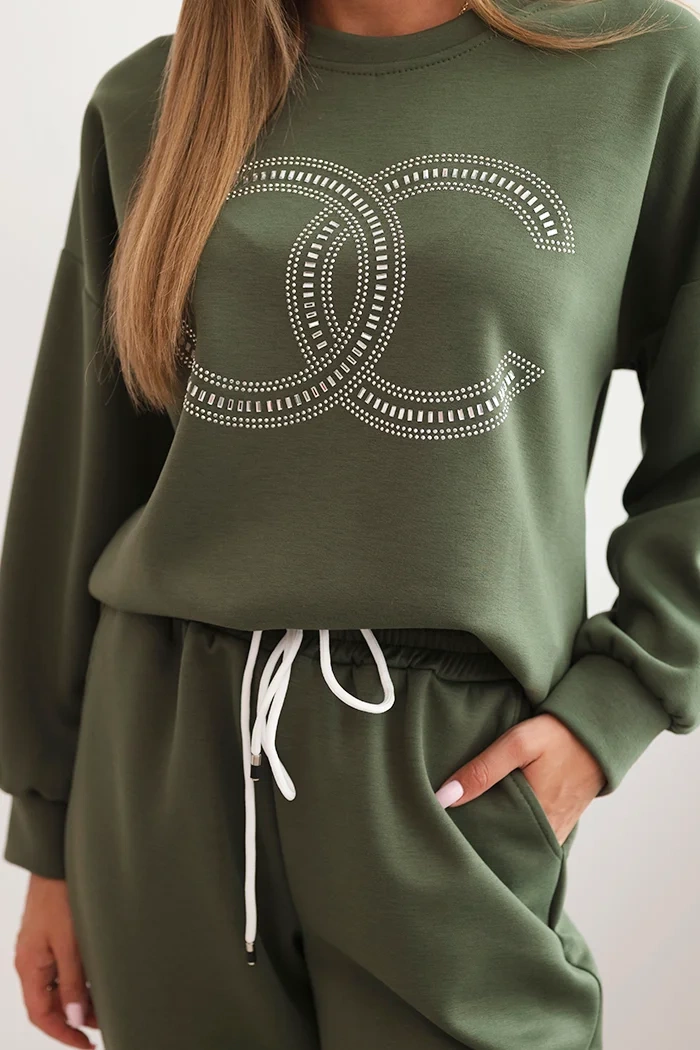 Kesi Włoski Women&#039;s set made of viscose with decorative pattern and khaki pants