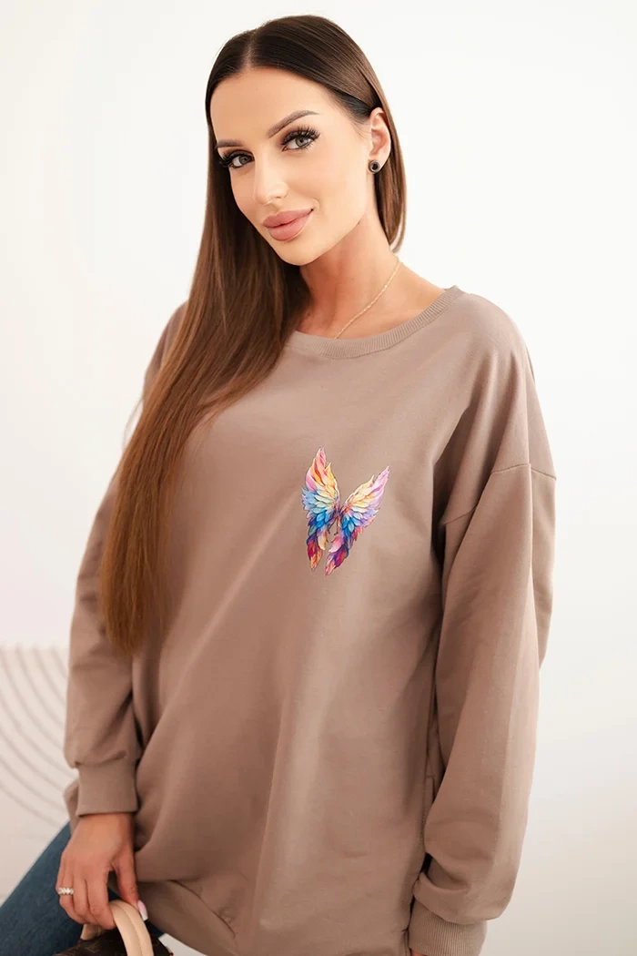 Polski Dámska oversize mikina z bavlny s farebnými krídlami na chrbte fango