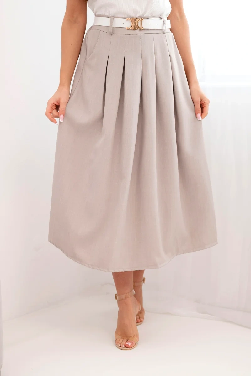 Дамска вискозна пола Kesi с колан и плисета фанго