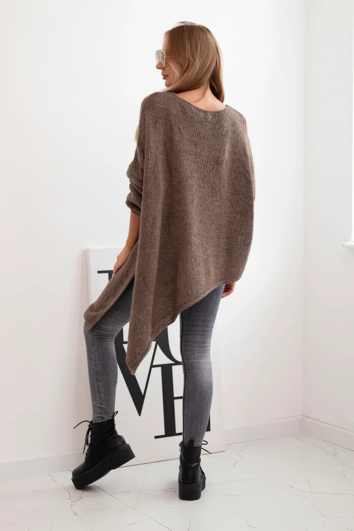 Kesi Włoski Women's asymmetrical wool sweater Plus Size with V-neck fango