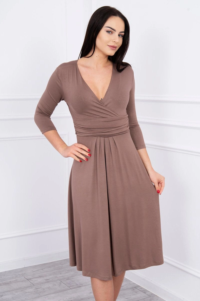 marka niezdefiniowana Dress with cut-off under the bust capuccino