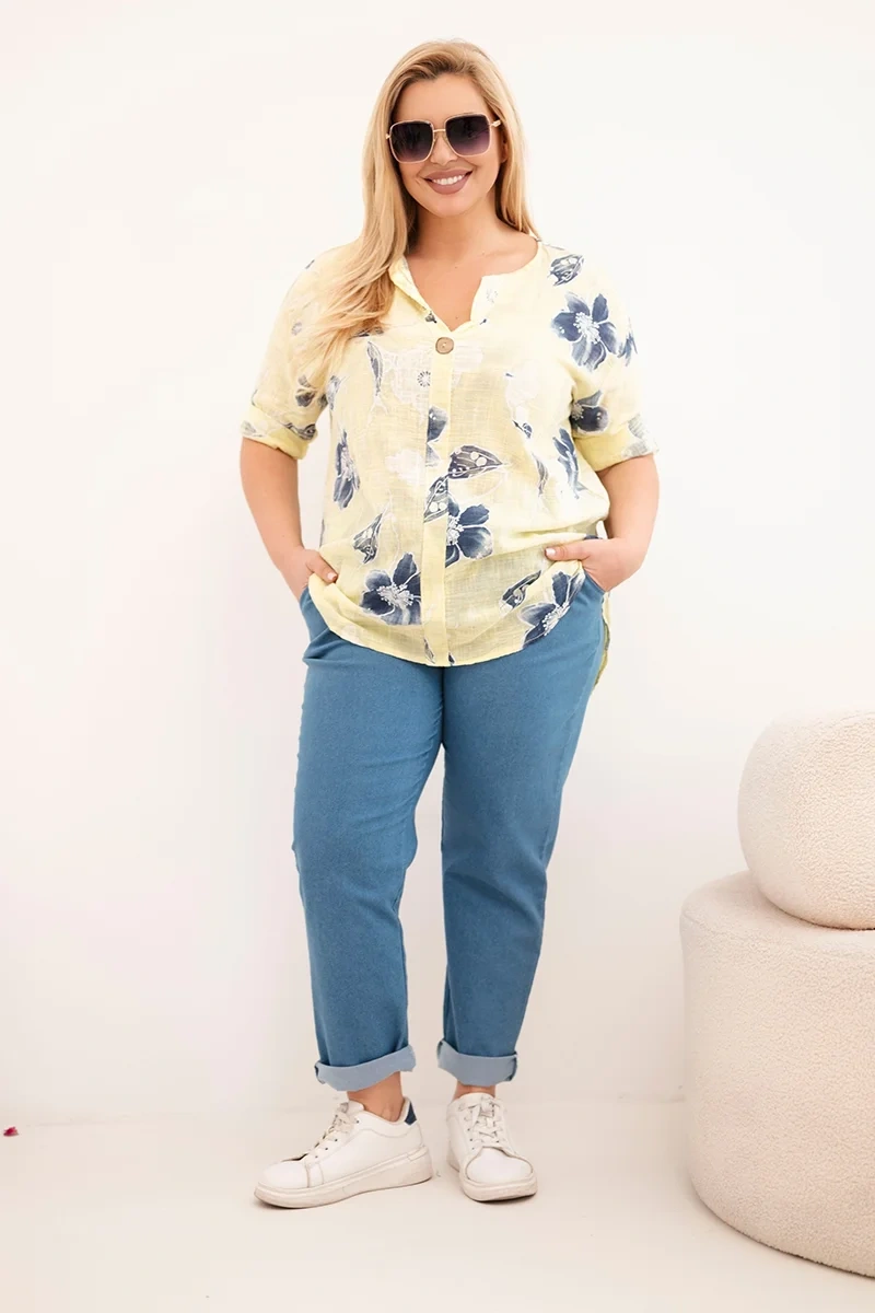 Kesi plus-size blúzka s kvetinovým vzorom žltá