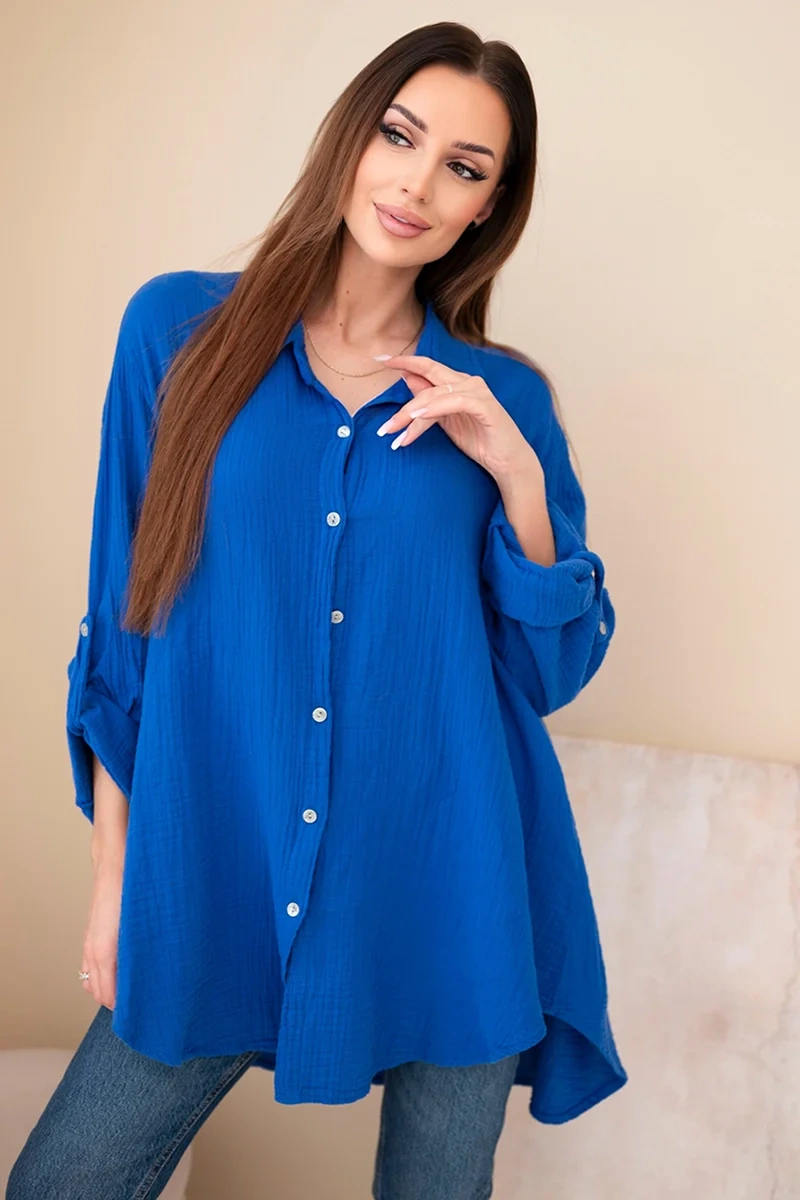 Kesi Włoski Cotton muslin shirt cornflower blue