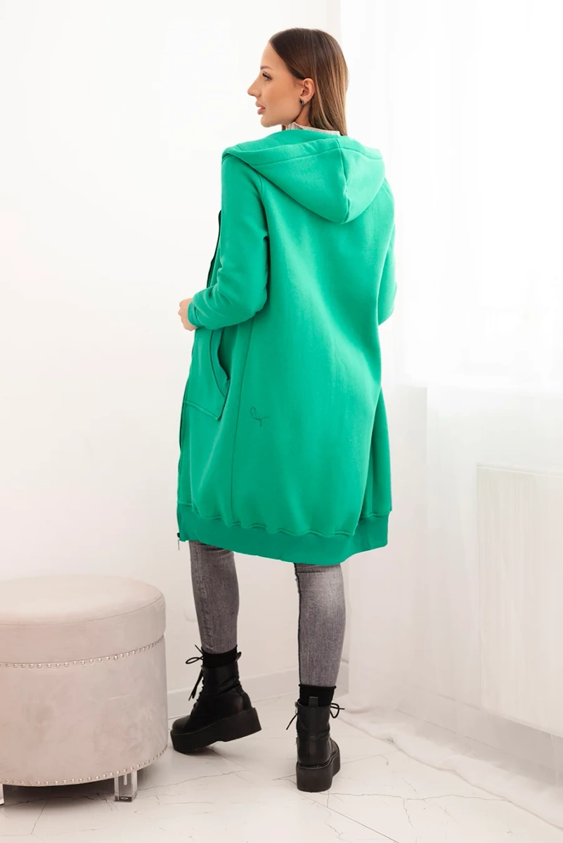 Long insulated hoodie in green