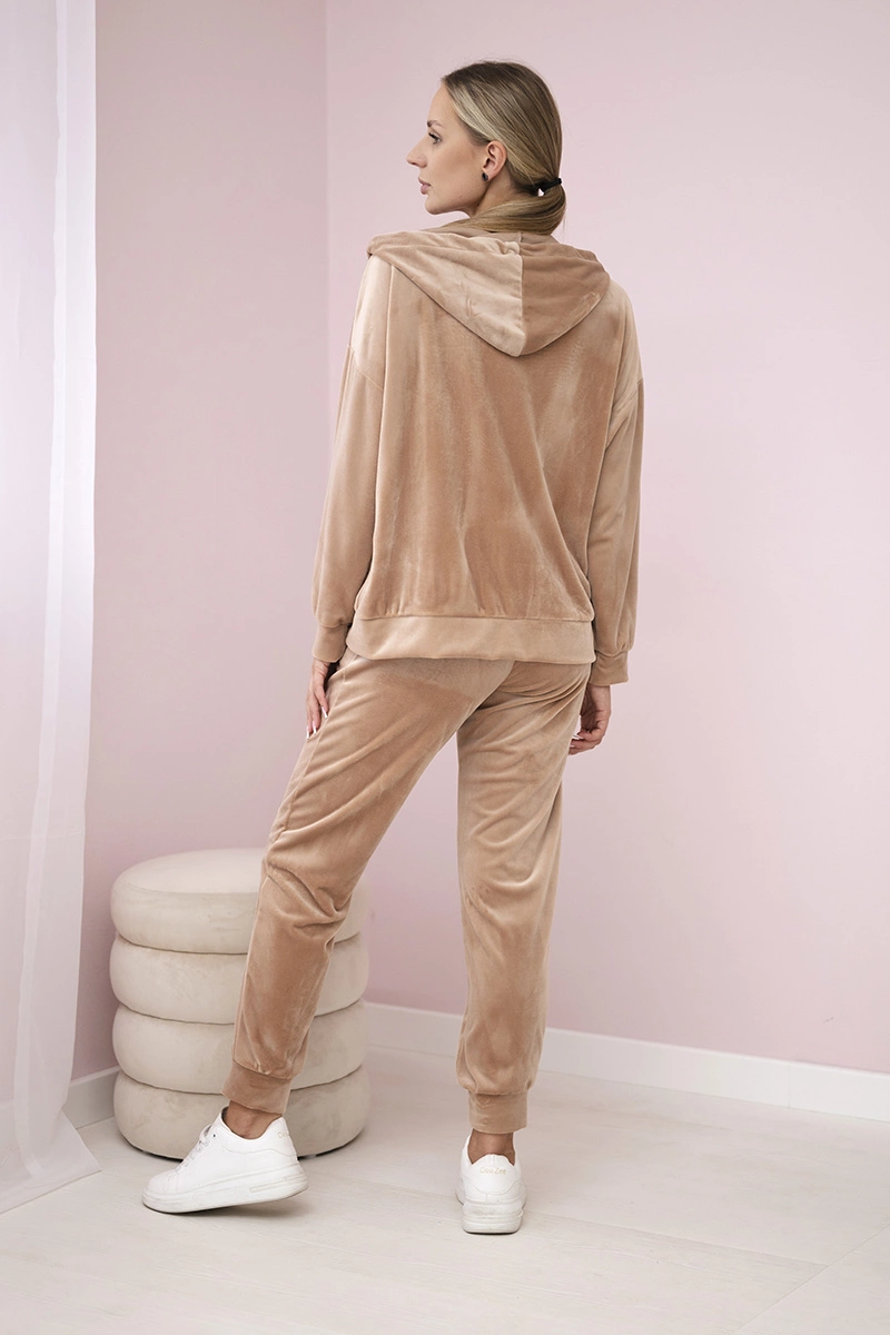 Velour set sweatshirt + trousers dark beige