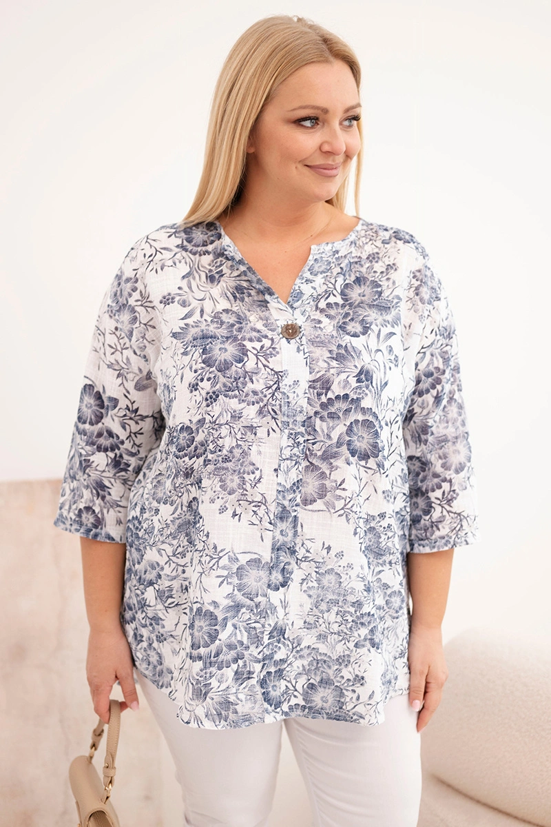 Памучна блуза с къс ръкав и големи размери