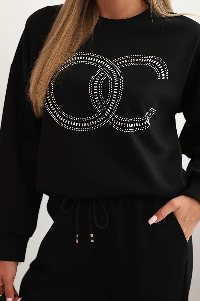 Kesi Włoski Ladies&#039; set made of viscose with decorative pattern and pants black