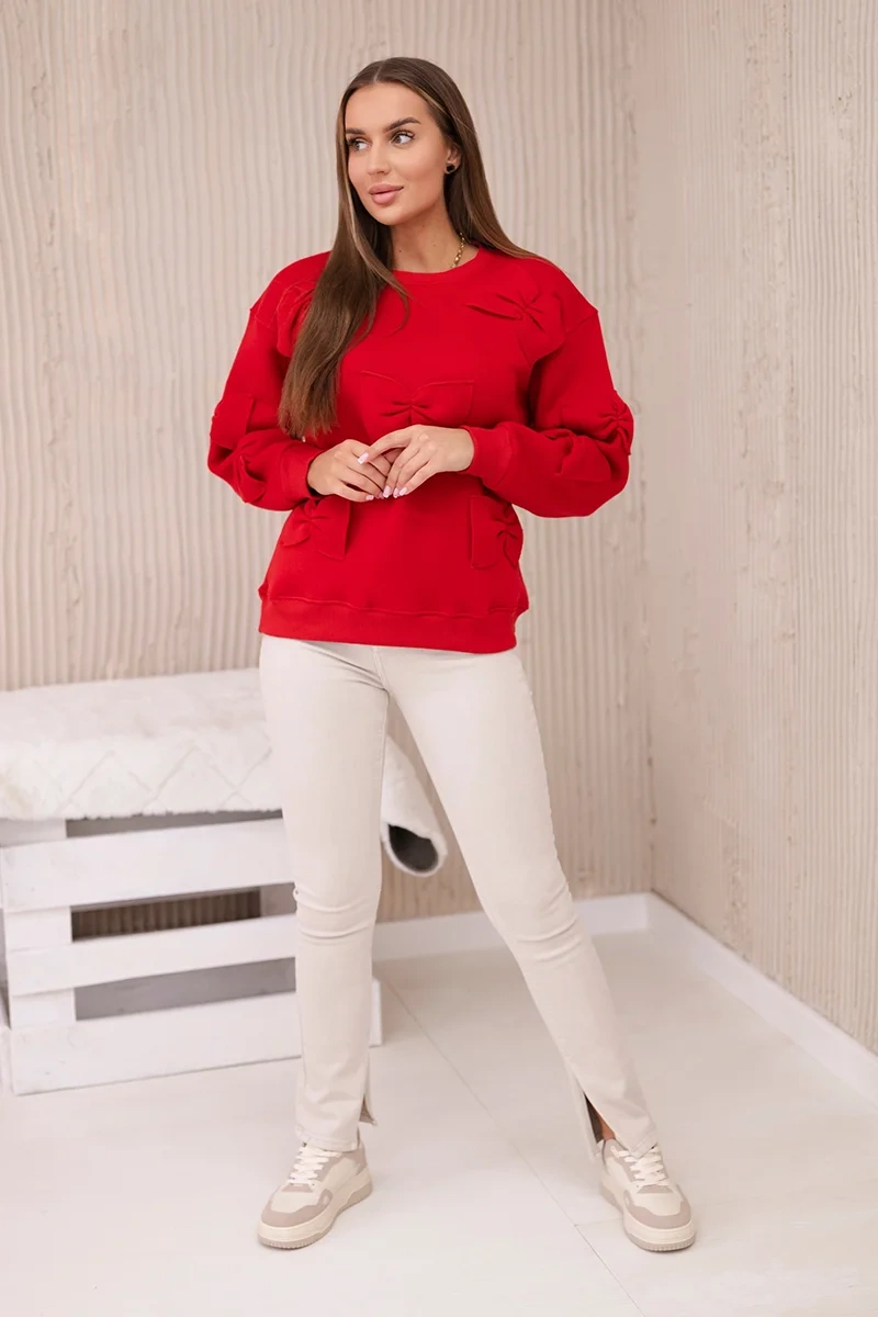 Insulated cotton sweatshirt with decorative bows Red