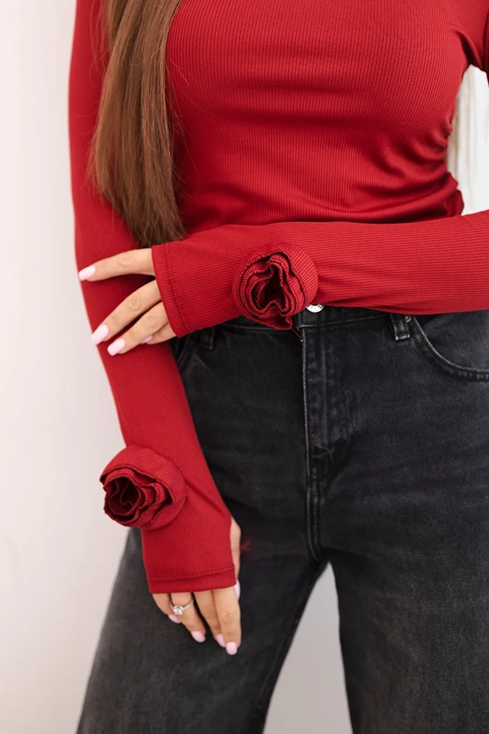 Kesi Włoski Women&#039;s ribbed blouse with side ruching burgundy